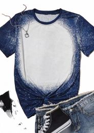 navy Tie-dyed Round Neck Short Sleeve T-shirt p19g#