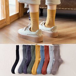 Socks Hosiery High quality cotton knitting female socks japan style loose fashion long socks harajuku solid Colour black white khaki high socks P230517