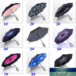 Quality Folding Reverse C Shape Umbrella Double Layer Unisex Inverted Long Handle Windproof Rain Car Umbrellas Gifts Free DHL Ship