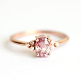 Wedding Rings JK Romantic Pink Cubic Zircon Stone Princess With Rose Gold Color Engagement Accessories Tiny Delicate