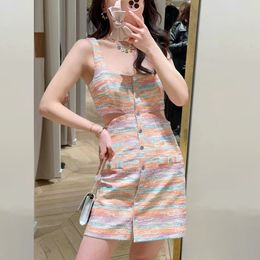 Casual Dresses M-aje Midriff Costume Sling Dress Tweed Contrasting Mini Dress for Women