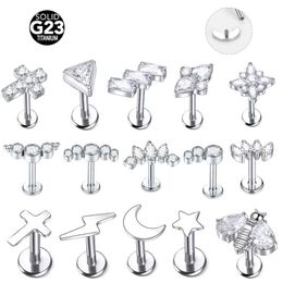 Stud 1PC White Zircon Cross Bee Earring for Women Titanium Piercing Stud Earring Moon Star Labret Lip Piercing Body Jewelry Z0517