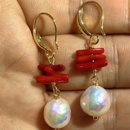 Dangle Earrings 10-12mm White Baroque Pearl Earring 18k Gold Ear Drop Wedding Women Classic Mesmerizing Irregular Natural Jewelry Fashion