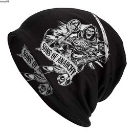 Beanie/Skull Caps Sons Of Anarchy SOA Bonnet Hats the Death Fear the Reaper Knit Hat Fashion Outdoor Skullies Beanies Hat Thermal Elastic Caps J230518