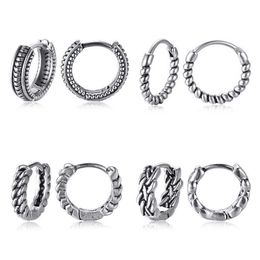 Stud ZORCVENS New Punk Vintage Stainless Steel Hoop Earrings for Men Women Simple Hip Hop Twist Retro Earrings Never Fade Z0517