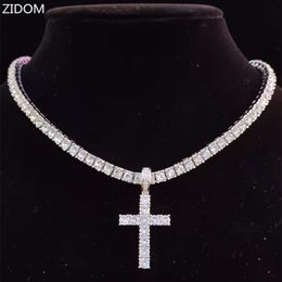 Wedding Jewelry Sets Men Women Hip Hop Cross Pendant Necklace with 4mm Zircon Tennis Chain Iced out Bling Necklaces HipHop Fashion Gift 230517