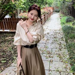 Two Piece Dress 2023 Summer Womens Skirt 2 Pieces Suits Long Sleeve Shirts SkirtCasual Fashion Elegant Simple Work Sets