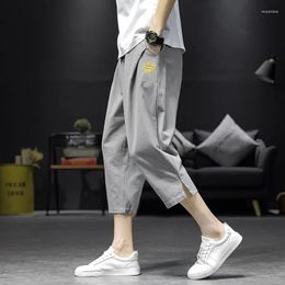 Ethnic Clothing Men's Japanese Kimono Summer Casual Pants Male Linen Embroidery Sweatpants Loose Straight Middle Trousers Ropa Hombre
