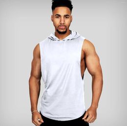 Men's Tank Tops Men's Casual Spring And Summer Sleeveless Hooded T Shirt Vest With Solid Colour Long Sleeve Shirts For Men