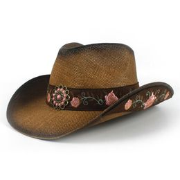 Kadınlar çiçek antika saman kovboy şapkaları batı kapağı geniş brim sunhat lady351p için yüksek kaliteli kapaklar