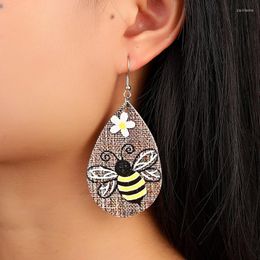Dangle Earrings Embroidery Honey Bee Flower Lovely Linen Leather Waterdrop For Women Winter 2023 Trendy Jewellery