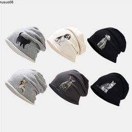 Beanie/Skull Caps Autumn Winter Hat For Men Women Bonnet Harajuku Dog Cat Print Skullies Beanies Cotton Knitted Hat Fashion Hip Hop Beanie Cap J230518