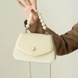 Evening Bags Fashion Women Crossbody Bag Vintage Pearl Chain Female Small Square Shoulder Simple Solid Colour Ladies Clutch Purse Handbag