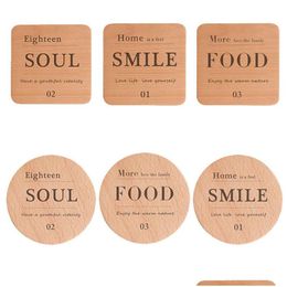 Mats Pads Wood Coaster Square Round Mug Coasters Heat Insation Cup Placemat Wooden Drink Home Accessory Drop Delivery Garden Kitch Dhetm