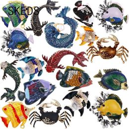 SKEDS Fashion Cute Fish Crystal Enamel Brooch Pin For Women Men Trendy Sea Animal Vintage Brooches Badges Clothes Jewerly Gift