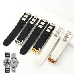 Waterproof Rubber Strap Metal Butterfly Buckle For Cartier 20 * 10mm Silicone Convex Watch Band Black White For Men Women Belt