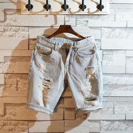 Men's Jeans 2023 Men's Denim Nickel Pants Summer Tide Brand Retro Light Colour Nostalgia Ripped Slim Short Korean