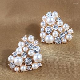 Stud Earrings Fashion Sweet Heart Shape Crystal Cute White Pearl For Women Ladies Gift
