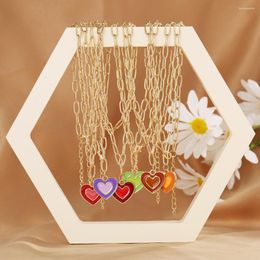 Pendant Necklaces Trendy Colourful Enamel Heart Necklace For Women Couples Summer Metal Golden Colour Chain Female Jewellery