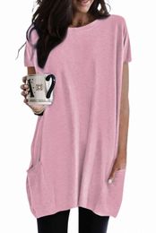 pink Casual Oversize T-shirt with Pockets 2023 Hot New c0yI#