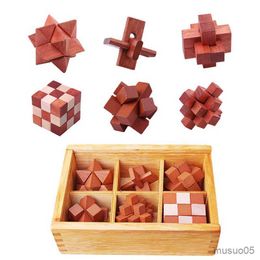 Intelligence toys 6 Pcs/Set Creative Wooden Cube Kong Ming Luban Lock Kids Interlocking Educational Toys Children IQ Brain Teaser Gifts