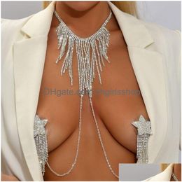 Other Stonefans Tassel Star Chest Stickers Necklace Women Festival Rave Outfit Crystal Body Chain Nipple Jewelry Reusable 221008 Dro Dhos7