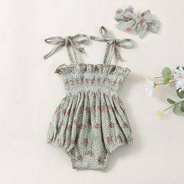 Clothing Sets Baby Headband Set Flower Printed Pattern Tie Up Shoulder Sleeveless Elastic Chest Clothing Bow Hair Band
