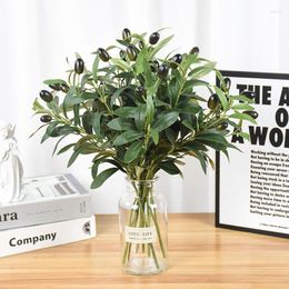 Decorative Flowers Artificial Olive Leaf Tree Branch With Fruit Green Plant Plastic Fake Flower For Wedding Home Vase Decoration Arrangement