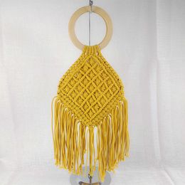 2023 Summer ins Hyunya New Cotton Thread Craft Straw Woven Bag Tassel Crossbody Bag Women's Cotton Thread Diamond 230518