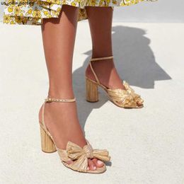 Sandals 2023Women Summer Sandal Sequined Cloth Butterfly Knot Woman Pee Toe Elegant Ladies Pumps Female Outdoor Fashion High Heels Shoes J230518