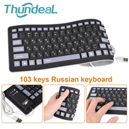 Keyboards 103keys Russian Keyboard Letters Silicon Teclado Layout USB Interface Russian Keyboard Flexible Teclado PC Desktop Laptop Wired 230518