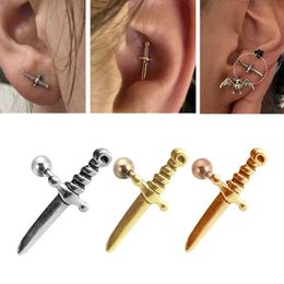 Stud 1pc Dagger Ear Stud Earring Stainless Steel Punk Cartilage Piercing Sword Helix Conch Lobe Tragus for Men Women Body Jewellery 16G Z0517