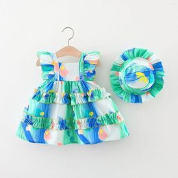 Girl Dresses Kids Toddler Baby Spring Summer Suspender Ruffled Dress Princess Hats For Vacation Daily Wear 2PCS Outfit