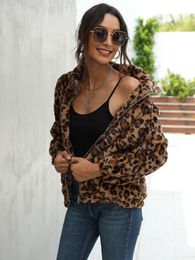 Women's Fur & Faux 2023 Autumn Winter Woman Leopard Print Coat Jackets Female Warm Turndown Collar Long Sleeve High Quality Outerwear