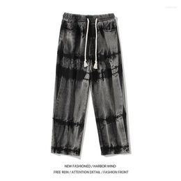 Men's Pants Washed Jeans Casual Tie-Dye High Street Straight Wide Leg Men Streetwear Trendy Brand Style Denim Oversized M-5xl