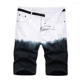 Men's Jeans Men Ripped Denim Shorts Summer Y2k Personality Gradient Tie-dye Straight Short Homme Casual Distressed Knee Length