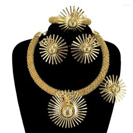 Necklace Earrings Set High Quality African Big Pendant Dubai Italian 18 K Brazilian 24K Gold Plated Jewelry FHK14212