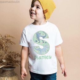 T-shirts Personalized Kids Shirt Vintage Dinosaur Letters Print Toddler Tshirt Custom Name Child T-shirts Children Birthday Gift Kid Tee AA230518