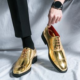 New Derby Shoes for Men Black Patent Leather Lace-up Gold Round Toe Wedding Formal Mens Shoes Free Shipping Size 38-46