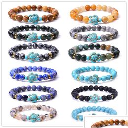 Beaded Summer Style Tortoise Charms Strand Bracelets Classic 8Mm Colorf Stone Elastic Friendship Bracelet Beach For Women Me Dhgarden Dh8J1