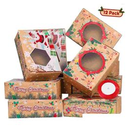 Gift Wrap 12Pcs Christmas Treat Box Kraft Paper Boxes Cookie Holders Drop Delivery Home Garden Festive Party Supplies Event Dhc32