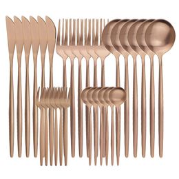 Dinnerware Sets 30 Pieces Dinnerware Matte Stainless Steel Cutlery Set Roes Gold Knives Fork Teaspoons Silverware Kitchen Party Dinner Tableware 230517