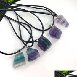 Pendant Necklaces Natural Irregar Rough Fluorite Stone Healing Crystal Gemstone Necklace Women Jewellery Drop Delivery Pendants Dhgarden Dhnsp