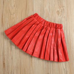 Clothing Sets Kids Leather Skirt Set Long Sleeve Off Shoulder Lace Crop Tops Thigh Long Solid Colour Skirt Kids Clothing