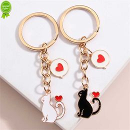 New Cute Cartoon Cat Keychain Heart Bubble Pendant Keyring for Women Couple Handbag Ornaments Car Keys DIY Jewellery Accessories