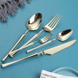 Dinnerware Sets Tableware Stainless Steel Cutlery Spoon Fork Set Travel Dinnerware Set Golden Cutlery Set Silverware Knife Fork Sets 5PCS 230518
