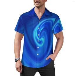 Men's Casual Shirts Blue Liquid Shirt Abstract Print Vacation Loose Summer Trending Blouses Short Sleeve Graphic Oversized Clothing
