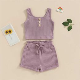 Clothing Sets Toddler Girl Clothes Sets 2pcs Summer Kids Sleeveless Knitting Vest TopsandShorts Suits for Children Solid Baby Girls Clothing Set