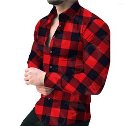 Men's Casual Shirts Comfy Chequered Single Breasted Shirt Skin-touch Men Bright Colour For Daily Wear