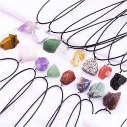 Pendant Necklaces Natural Fluorite Amethyst Crystal Necklace Energy Stone Healing Meditation Yoga Gift Wholesale Drop Delive Dhgarden Dhl8D